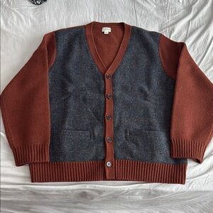 J. Crew Wool Cardigan sweater with Harris Tweed